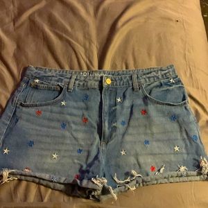 Red white and blue star jean shorts, size 15